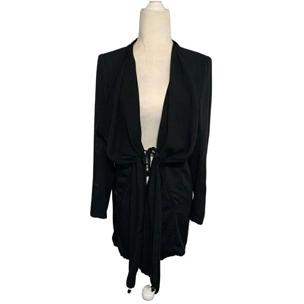 zara womens solid black long sleeve drawstring jacket small